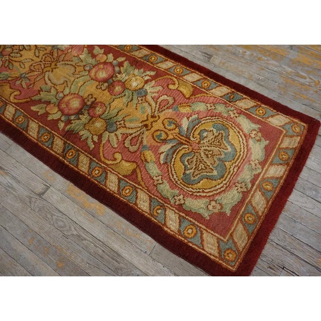 1930s Pink Rose Geometric European Antique Spanish Cuenca Carpet 2'10'' X 13' Wool Knooted Rug For Sale - Image 10 of 10