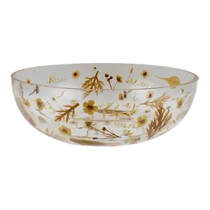 Italian Resin Bowl Centerpiece With Leaves and Flowers Inclusions, 1970s