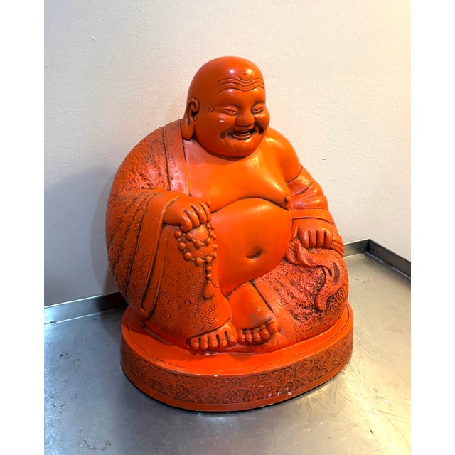 1960s-70s Red Ceramic Buddha Statue For Sale - Image 4 of 4