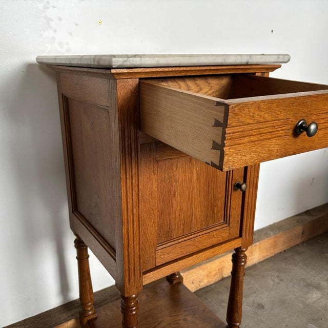 Antique Oak Bedside Table with Marble Top, 1900s For Sale - Image 11 of 13