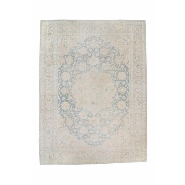 1920s Antique Medallion Beige Blue Hand Knotted Rug - 11’2” X 15’ For Sale - Image 11 of 11