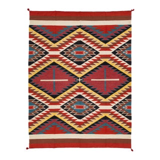 Contemporary Navajo-Style Eye Dazzler Flat-Weave Wool Area Rug / Southwestern For Sale