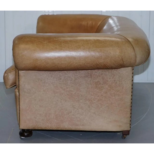Vintage Victorian Style Brown Leather Club Sofa For Sale - Image 18 of 18