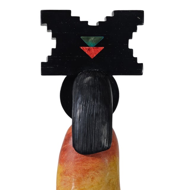 Gemstone Rain Cloud Kachina Sculpture by Pedro Jimenez Iii, Blue Elk, Stone Inlay, 18" For Sale - Image 7 of 15