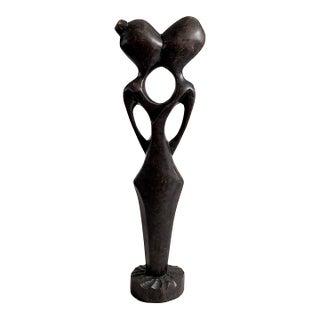 Abstract Lovers Wood Sculpture, 1950s Modern Romantic Art For Sale