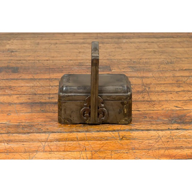 Chinese Antique Silver Colored Lidded Basket with Volutes and Distressed Finish For Sale - Image 9 of 10