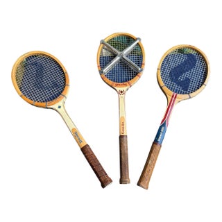 Trio of Vintage Wooden Spalding Tennis Rackets With Clamp For Sale