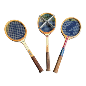 Trio of Vintage Wooden Spalding Tennis Rackets With Clamp