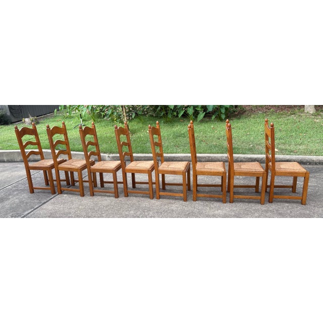 Vintage French Country Ladder Back Dining Chairs With Rush Seats - Set of 8 For Sale - Image 4 of 9