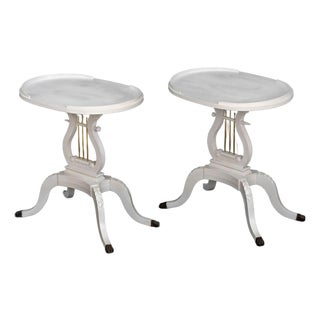 Federal Style White Painted Harp Side Tables, Pair For Sale