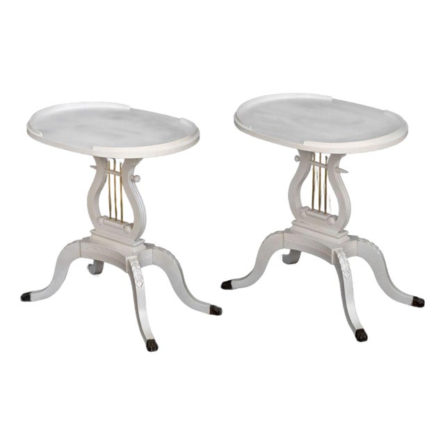 Federal Style White Painted Harp Side Tables, Pair For Sale