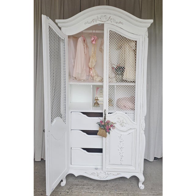 White Armoire Cabinet, French Provencial, 1950's For Sale - Image 9 of 17