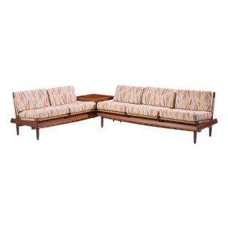 Hans Olsen Model 161 Danish Teak and Cane Modular 2-Seat Sofa With Table - Pair For Sale