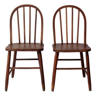 Vintage Windsor Style Spindle Back Chairs Pair For Sale