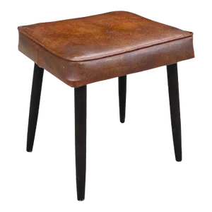 Mid-Century Upholstered Brown Vinyl Footstool Ottoman