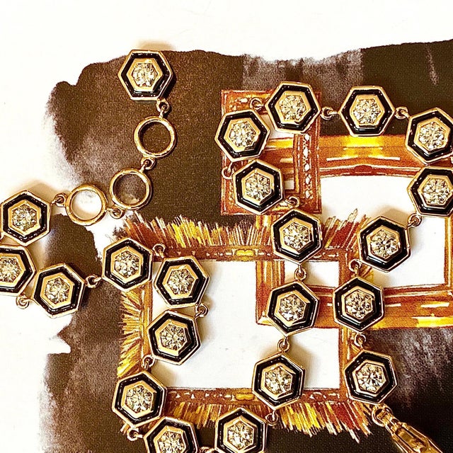 Created in 18kyg Diamonds 1.50 cts approx Black enamel 8 inch length with lobster clasp Limited edition Crafted with...