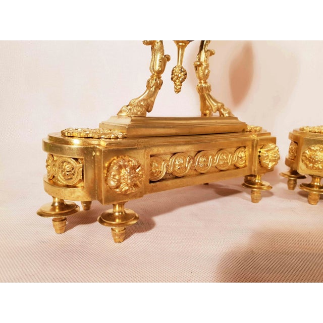 19th Century Louis XVI Gilt Bronze Ram Andirons, Set of 2 For Sale - Image 13 of 16