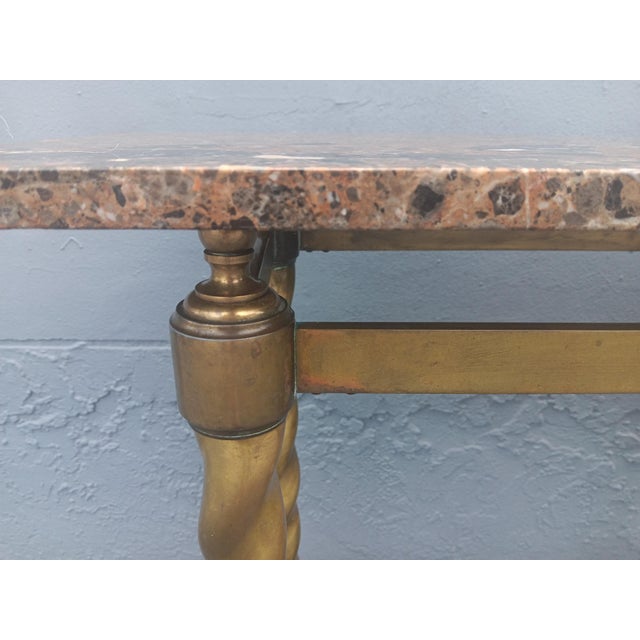 Stone 1960's Vintage Traditional Brass Twist With Marble Top Sofa Table/ Long Console Table For Sale - Image 7 of 12