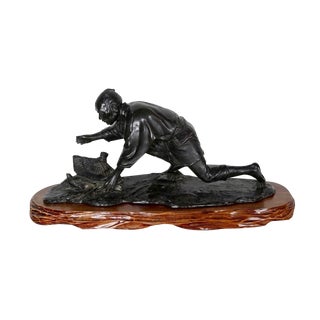 The Peasant Trapping the Bird Under His Hat, 20th-century, Bronze For Sale