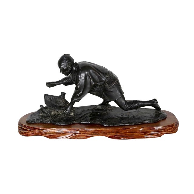 The Peasant Trapping the Bird Under His Hat, 20th-century, Bronze For Sale