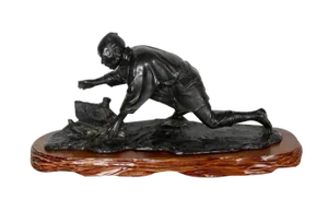 The Peasant Trapping the Bird Under His Hat, 20th-century, Bronze