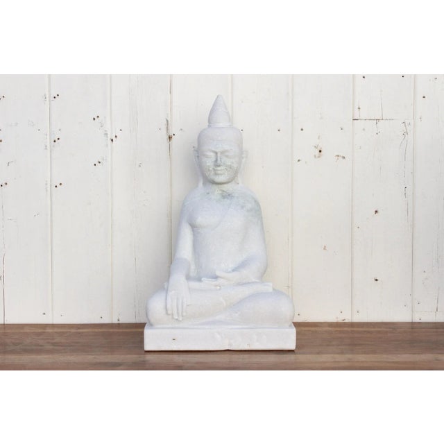 Contemporary White Marble Bhumisparsha Buddha For Sale - Image 3 of 11