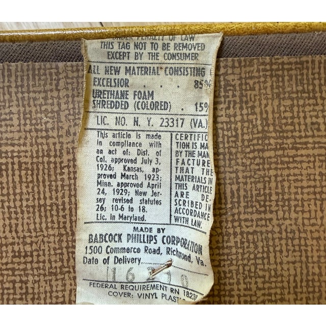 Wood Vintage Mid-Century Modern Babcock-Phillips Vinyl Ottoman Footstool – Dated 1962 For Sale - Image 7 of 10