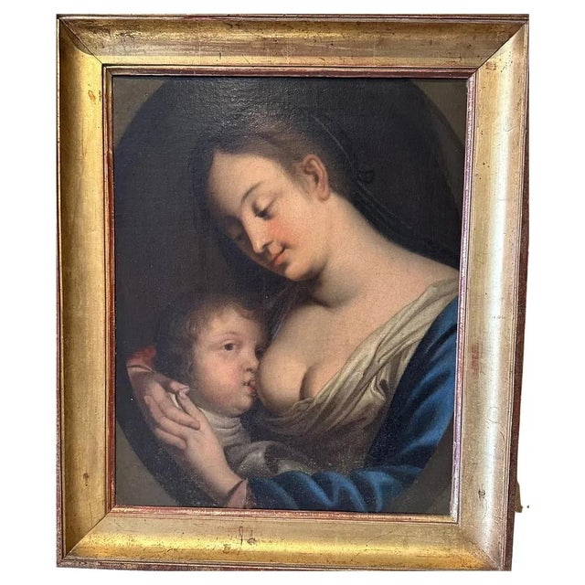 Flemish School Artist, Virgin of the Milk, 17th Century, Oil on Canvas, Framed For Sale