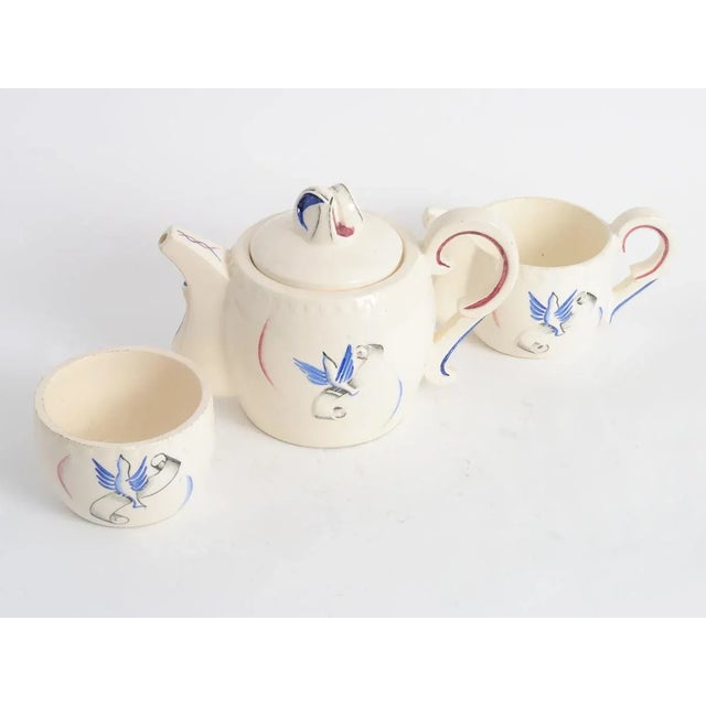 French Ceramic Liberation Tea Set from J. Pobery, 1940s, Set of 3 For Sale - Image 3 of 6