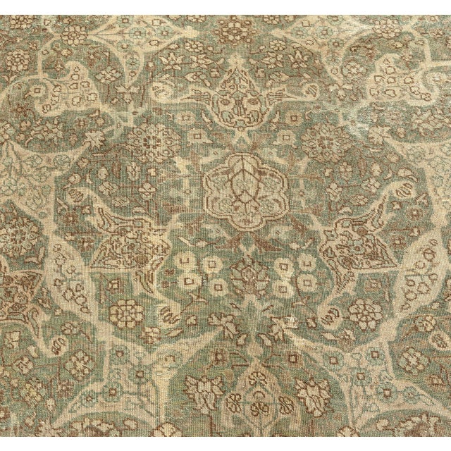 Late 19th Century Authentic 19th Century Persian Tabriz Green, Brown Botanic Carpet For Sale - Image 5 of 7