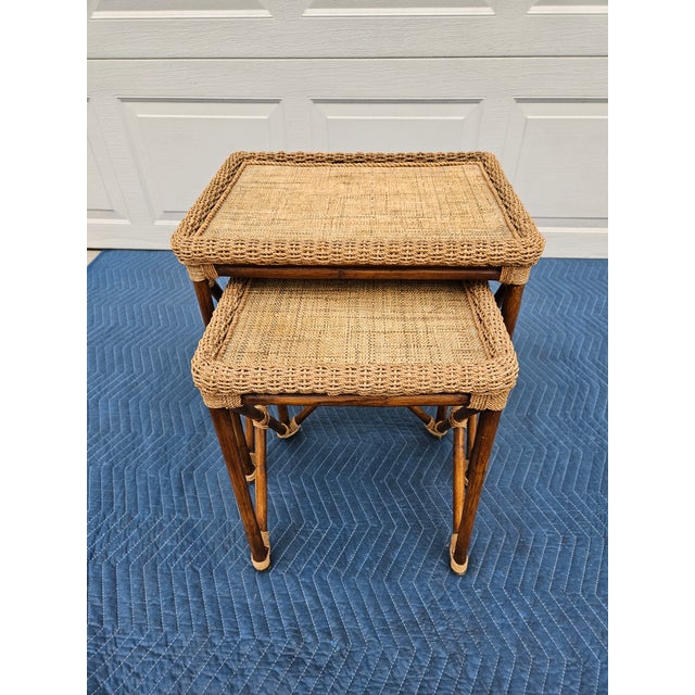 Mid 20th Century Bamboo Rope and Grass Mat Nesting Tables For Sale - Image 5 of 15