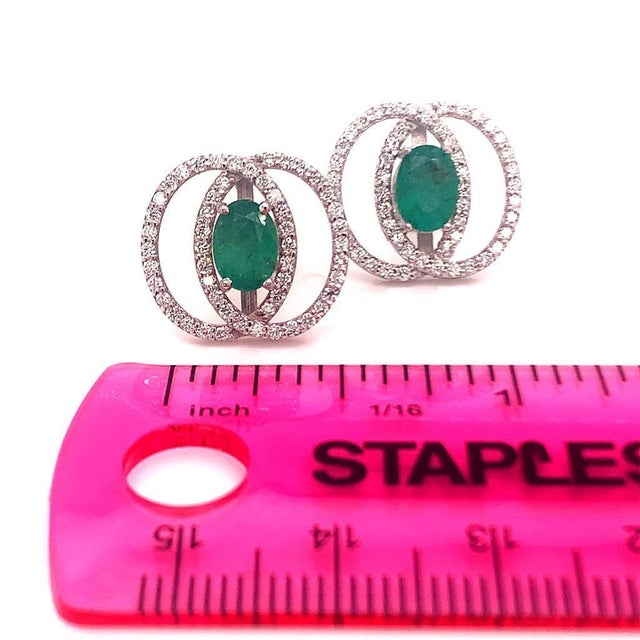 Diamond Emerald Earrings 14k White Gold 2.16 TCW Certified For Sale - Image 10 of 15