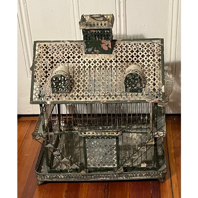 Antique 19th Century French Tole & Wire Victorian House Form Bird Cage For Sale - Image 15 of 15