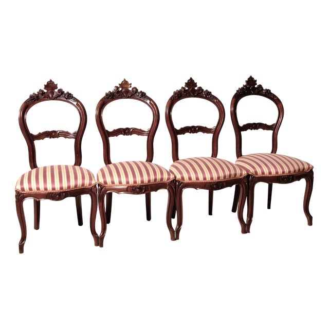 Antique Late 19th Century Louis Philippe Walnut Chairs, 1890s, Set of 4 For Sale
