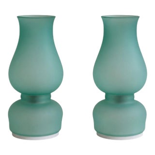 1970s Aureliano Toso Green Murano Glass Table Lamps - Pair For Sale