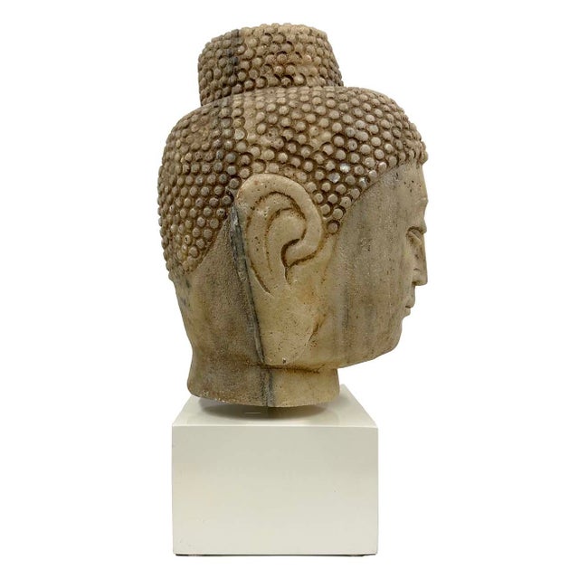 Stone Early 20th Century Antique Chinese Carved Stone Buddha Head Sculpture For Sale - Image 7 of 11