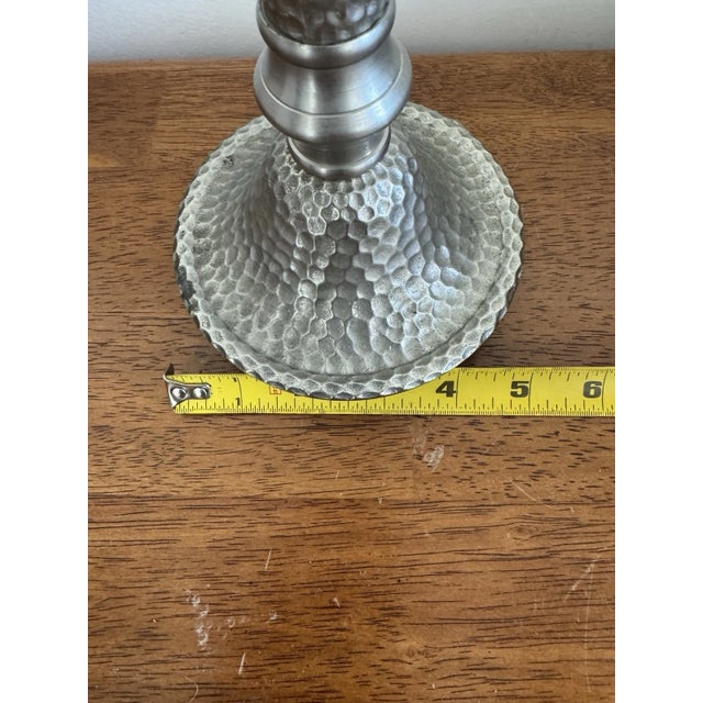 Vintage Hammered Metal Tall Taper Candle Holder Candlestick Silver Tone Decor For Sale - Image 11 of 11