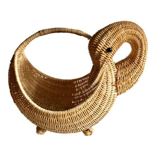 Swan Wicker Handled Basket For Sale