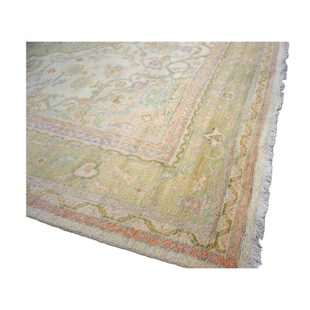 Antique Turkish Oushak Wool 10x13 Olive, Ivory, & Pink Handmade Area Rug #1144268 For Sale - Image 10 of 15
