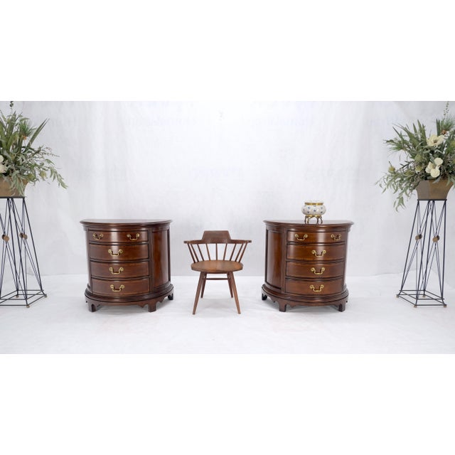 Pair of 4 Drawer Banded Top Demi Lune Consoles Dressers Brass Drop Pulls MINT! For Sale - Image 6 of 16