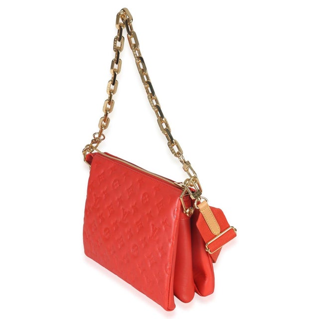 Contemporary Red Monogram Embossed Lambskin Coussin PM For Sale - Image 3 of 9