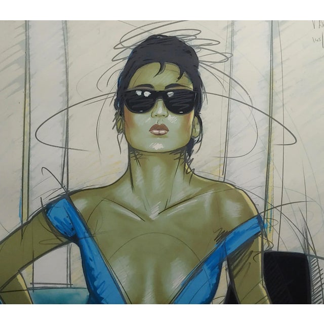 1980s Model Wearing Sunglasses Original Advertising Serigraph -Signed For Sale - Image 4 of 9