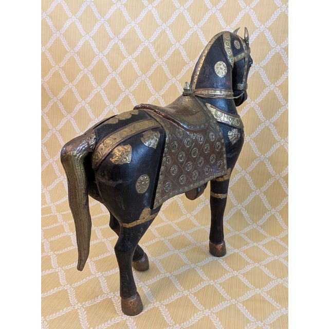 Large Vintage Carved Wood and Applied Metal Tang Horse For Sale - Image 10 of 10