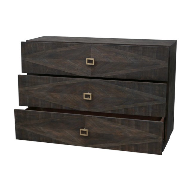 Contemporary Diamond Inlay - Three Drawer Chest For Sale - Image 3 of 5