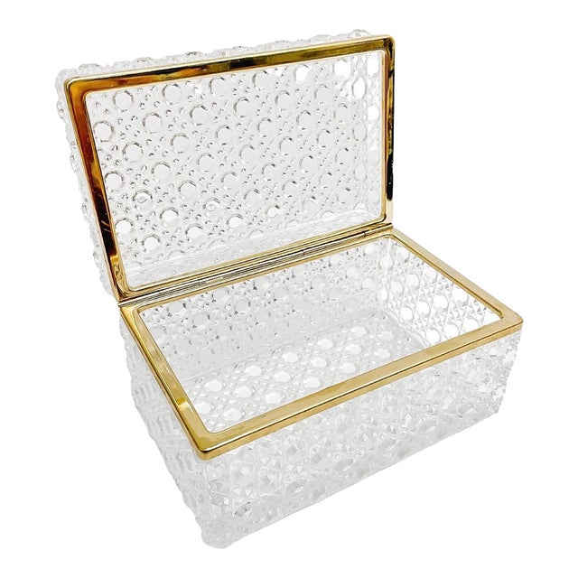 Mid 20th Century Large Diamond Cut Crystal Hinged Box | Chairish