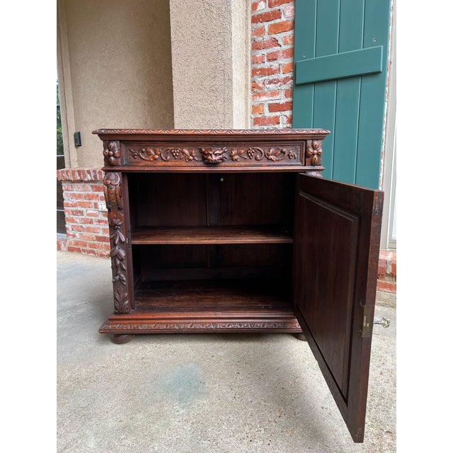 Antique French Wine Cabinet Sideboard Renaissance Revival Carved Oak C1890 For Sale - Image 12 of 18