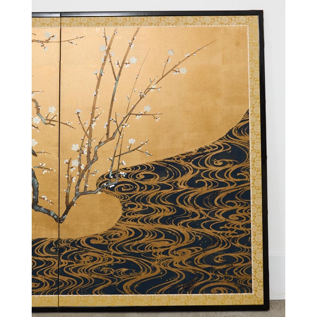 Mid 20th Century Pair of Red and White Plum Blossom Screens After Ogata Korin For Sale - Image 5 of 12