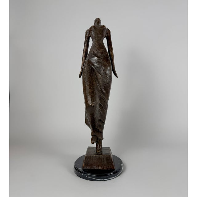 Late 20th Century Modern Bronze Female Figure Sculpture in Flowing Dress on Marble Base - 24"h For Sale In Dallas - Image 6 of 11