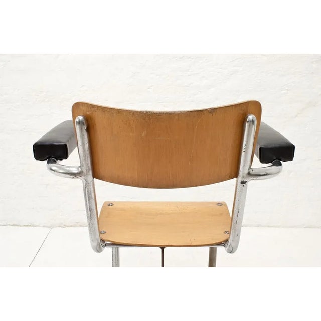 1950s Industrial Leatherette and Wood Armchair from Gispen, 1950s For Sale - Image 5 of 6