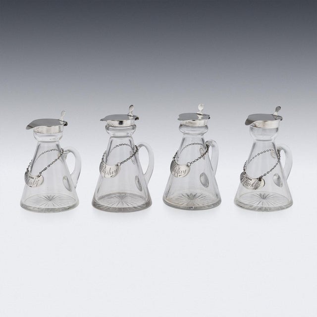 Antique 20th Century English Silver & Cut Glass Whisky Decanters, 1924, Set of 4 For Sale - Image 3 of 10
